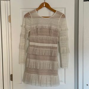 White BCBG Maxazria ruffled dress.